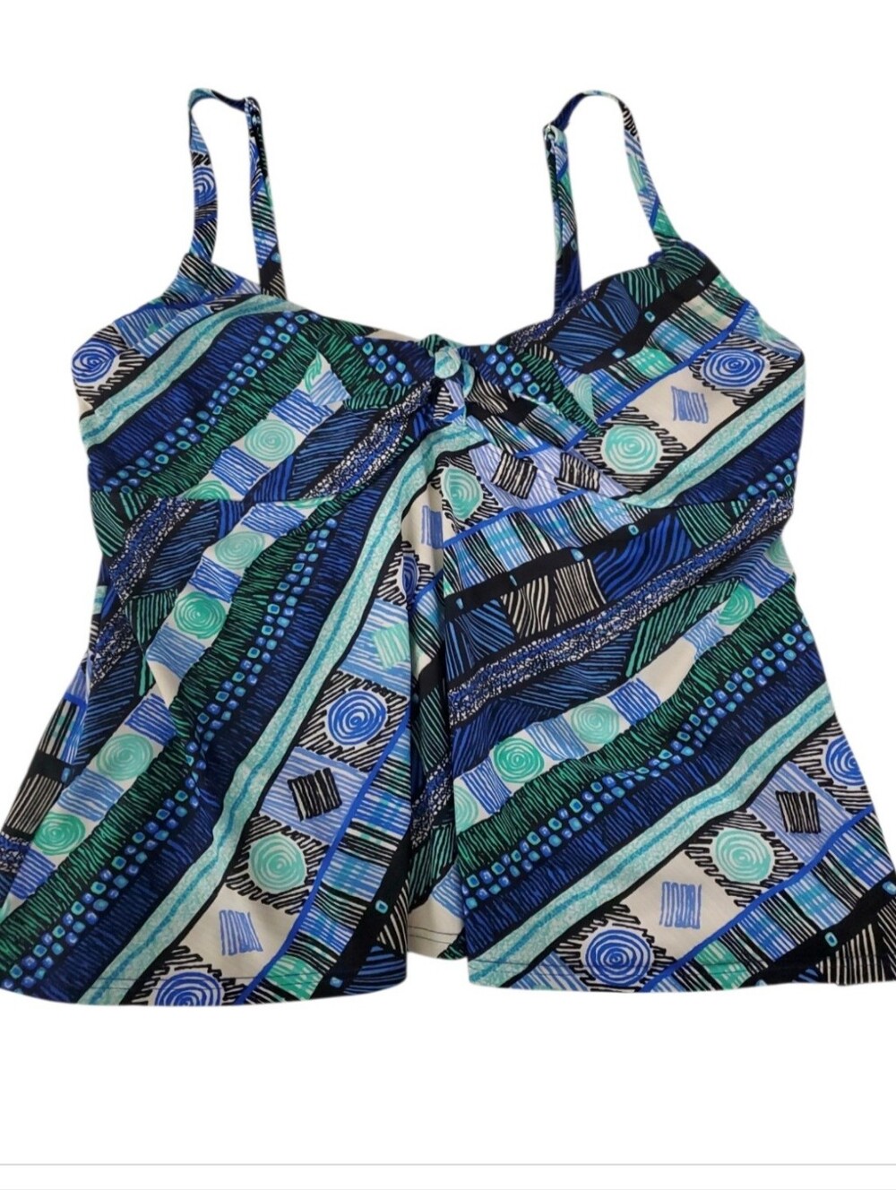 Swimsuits For All Blue Green Printed Tankini Top Size 18